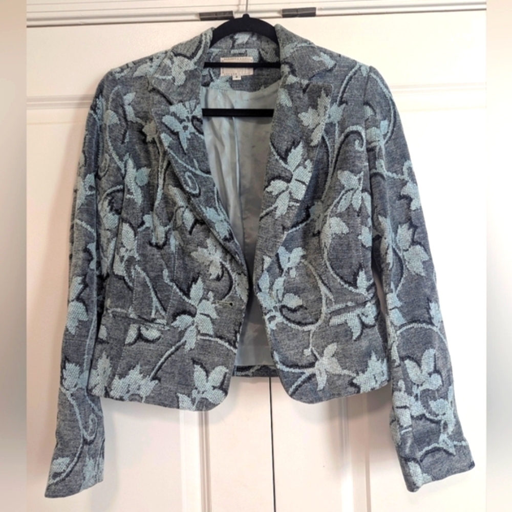 Alberto Makali Gray and Blue Blazer Tailored Floral Design